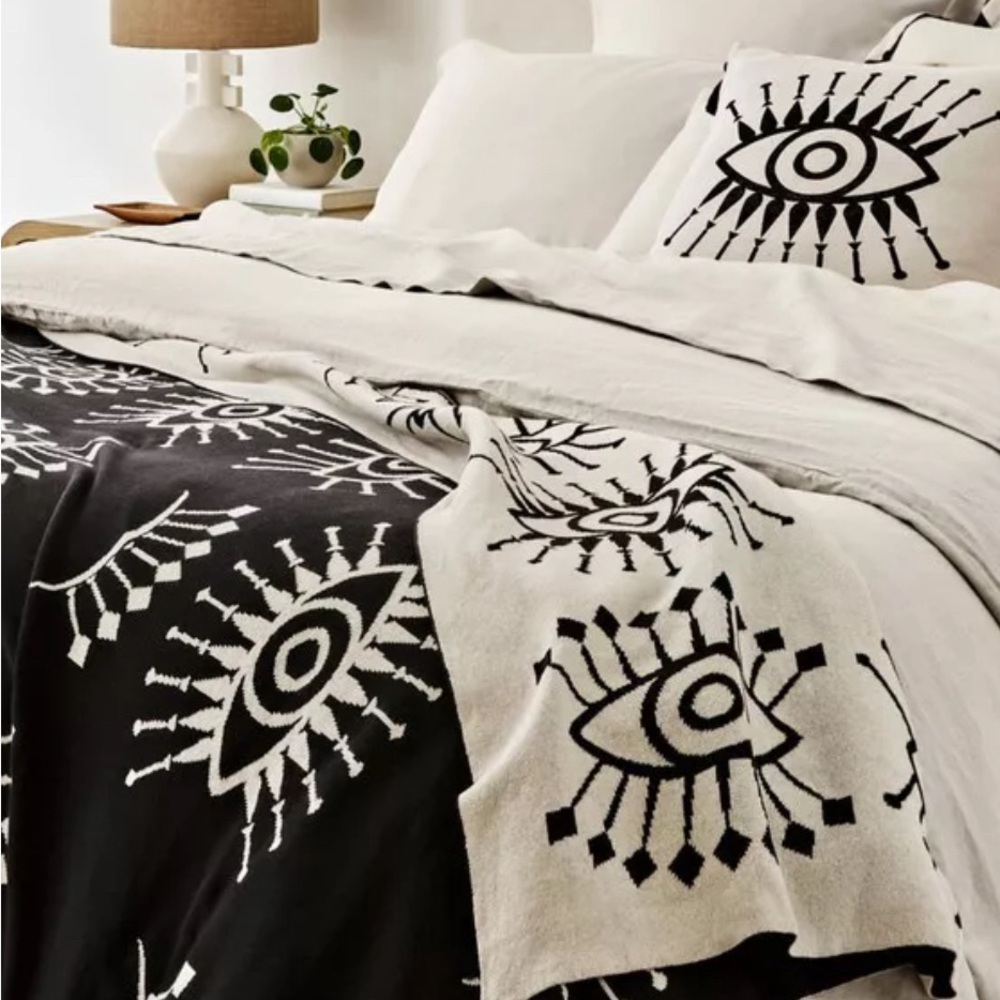 Rebecca Minkoff evil eye throw blanket black white